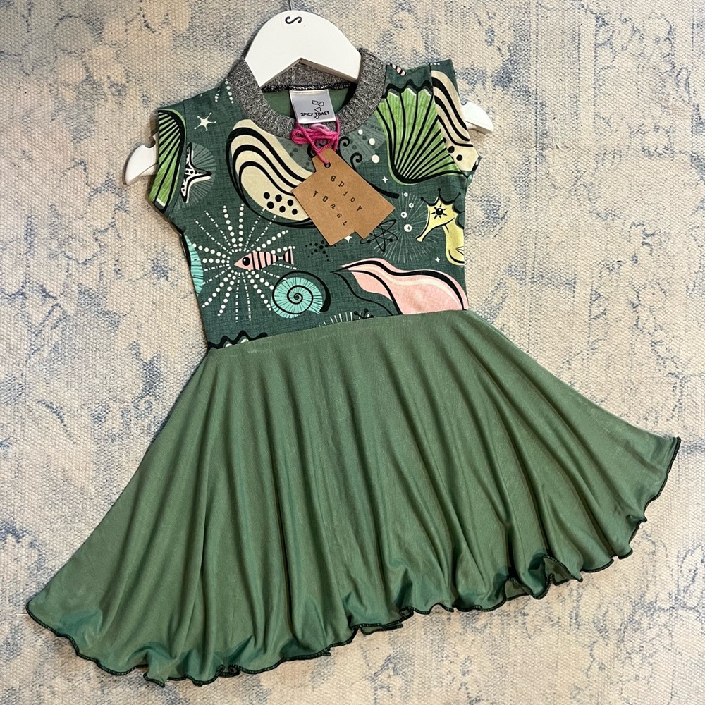 Spicy Toast Retro Ocean Girls Stretch Dress NWT Size 2.